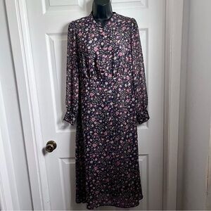 Frank And Oak Dress Floral Maxi Small Women black long sleeve sheer buttons